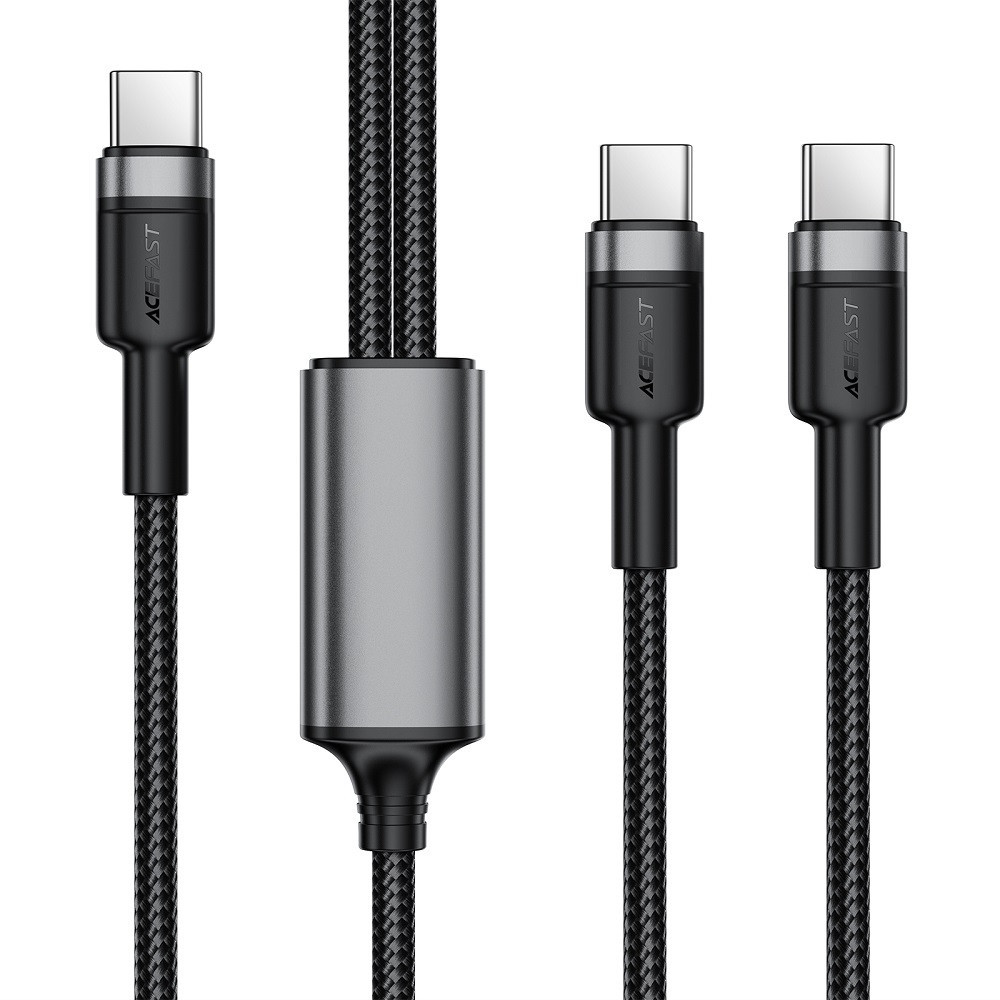 Кабель ACEFAST C22-02 USB-C to 2*USB-C 100W aluminum alloy charging data cable Black Киев - изображение 1
