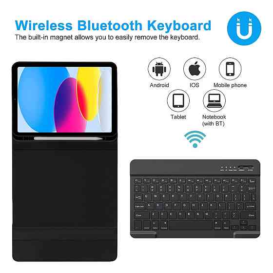 Чохол клавіатура кейс Bluetooth ProElite A16 для iPad 10th Gen 10.9 iPad 11th Gen темно-синій з тримачем Apple Pencil Київ