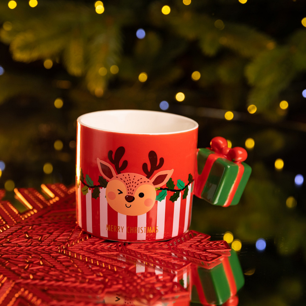 Чашка порцелянова новорічна Merry Christmas 400 (мл) Червона Yiwu FM-CS-49R Коломия - фото 1