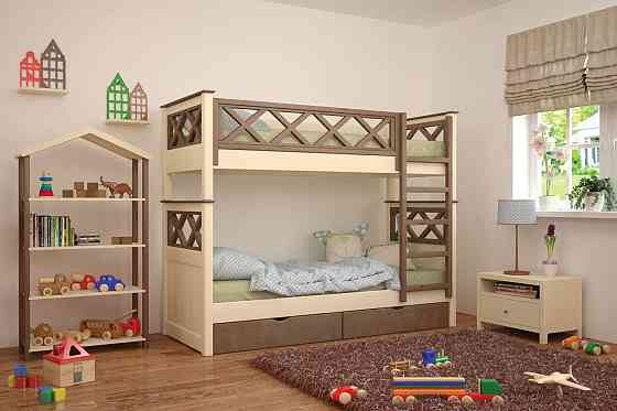 Двухъярусная детская кровать Mebigrand Мальта Айвори + Орех лесной 80х190 см с ящиками (DMBG-2305) Днепр