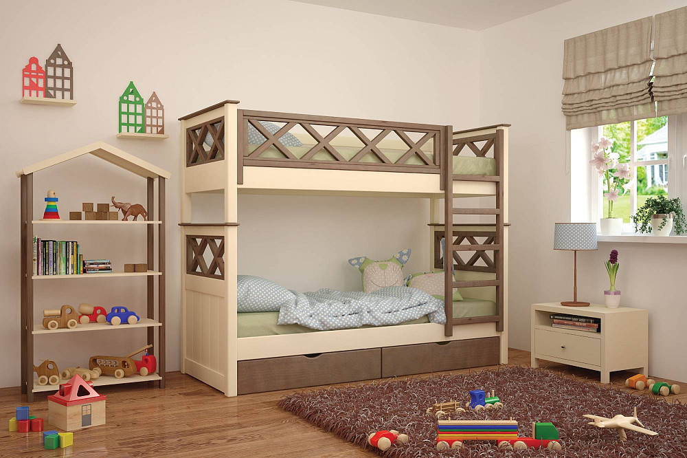 Двухъярусная детская кровать Mebigrand Мальта Айвори + Орех лесной 80х190 см с ящиками (DMBG-2305) Днепр - изображение 1