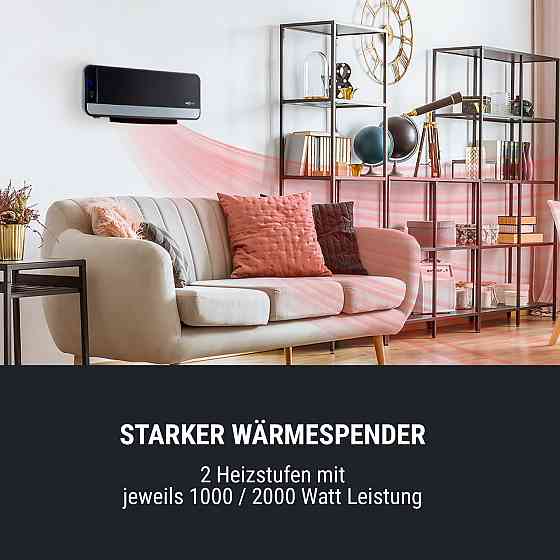 Настінний нагрівач Wallkyrie 1000 Вт/2000 Вт 10-49 °C термостат чорний 1200/2000 Вт (Німеччина, читати Рівне