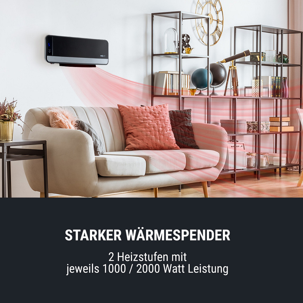 Настінний нагрівач Wallkyrie 1000 Вт/2000 Вт 10-49 °C термостат чорний 1200/2000 Вт (Німеччина, читати Рівне - фото 2