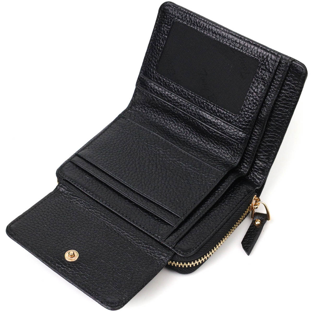 Стильний жіночий гаманець з місткою монетницею на блискавці з натуральної шкіри Чорний (Tony Bellucci) Київ - фото 1