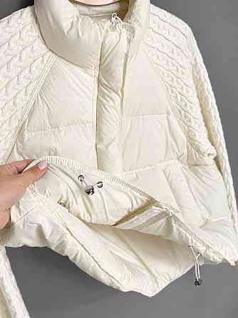 Куртка жіноча YZY 30790 пуховик oversize з в’язаними рукавами демісезонна one size, молочний, one size Київ