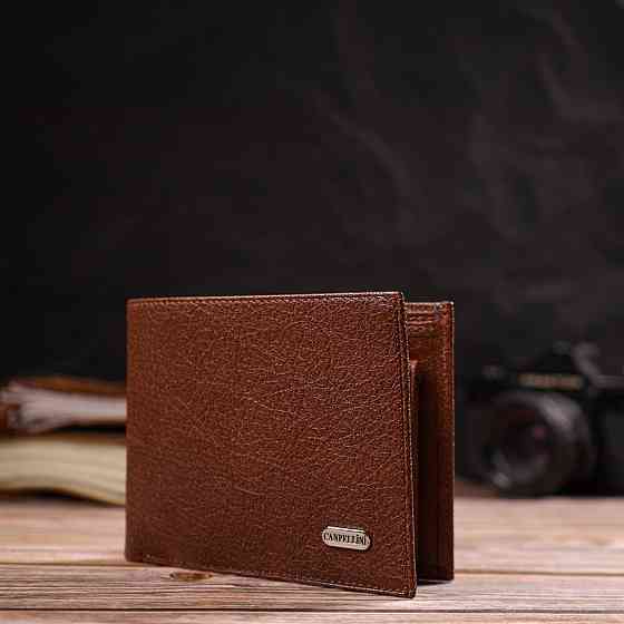 Бумажник для стильных мужчин без застежки из натуральной кожи CANPELLINI 21765 Светло-коричневый Киев