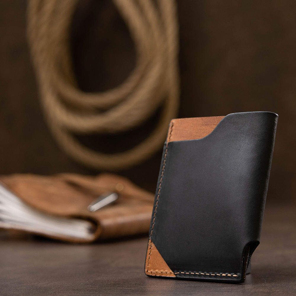 Шкіряний оригінальний картхолдер Чорний (GRANDE PELLE) Київ - фото 2