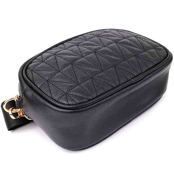 Компактна стьобана сумка для жінок з натуральної шкіри Vintage 22894 Чорний Київ