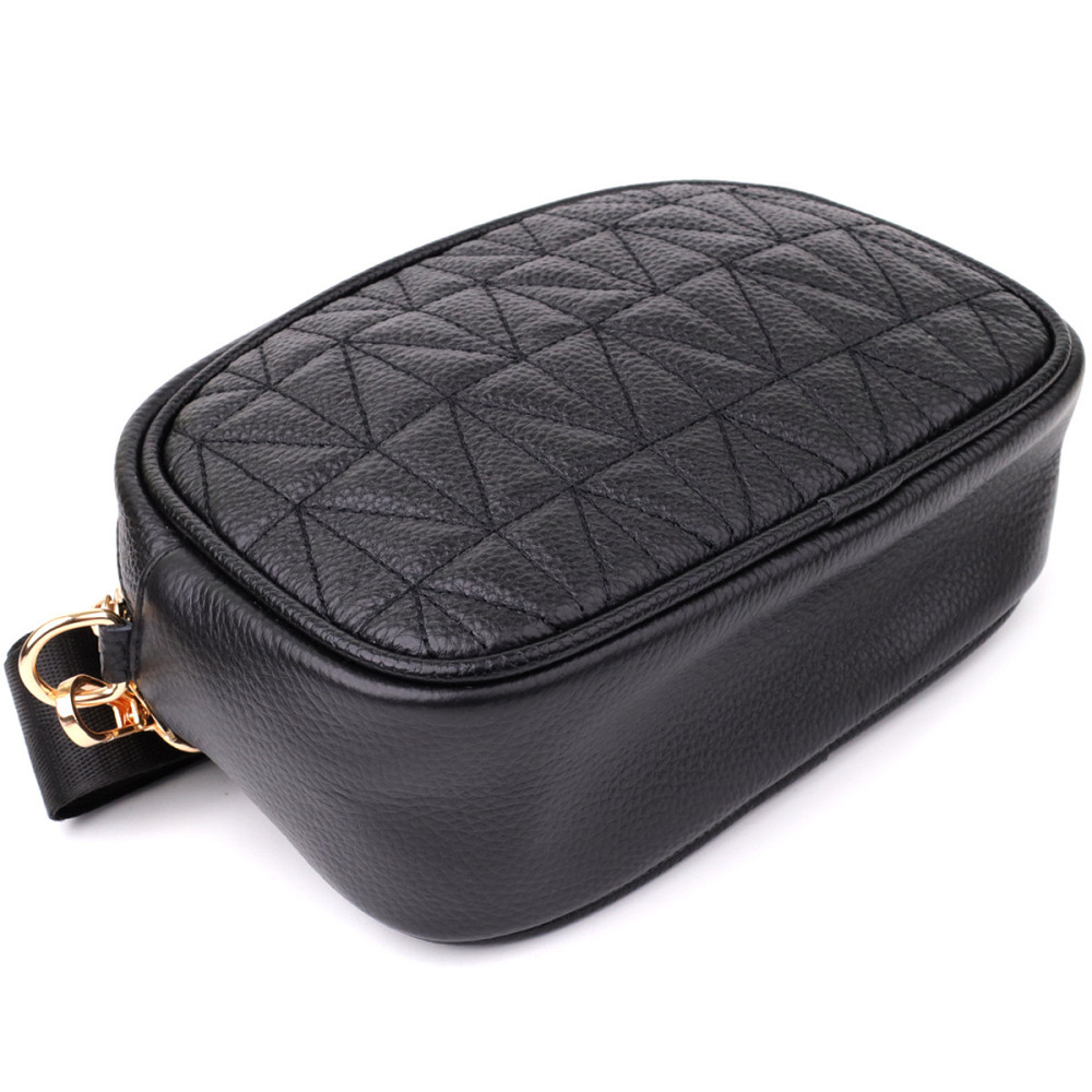 Компактная стеганая сумка для женщин из натуральной кожи Vintage 22894 Черный Киев - изображение 5