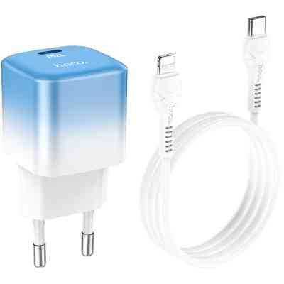 Зарядний пристрій HOCO C101A USB-C PD20W + cable USB-C to Lightning Ice Blue (6931474769381) Вінниця