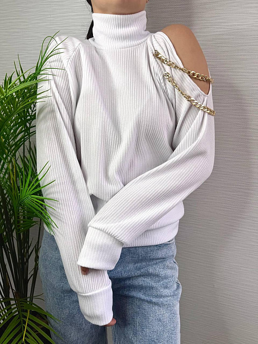 Стильный женский под горло свитер с цепочкой плотная ангора рубчик на флис Одесса - изображение 8