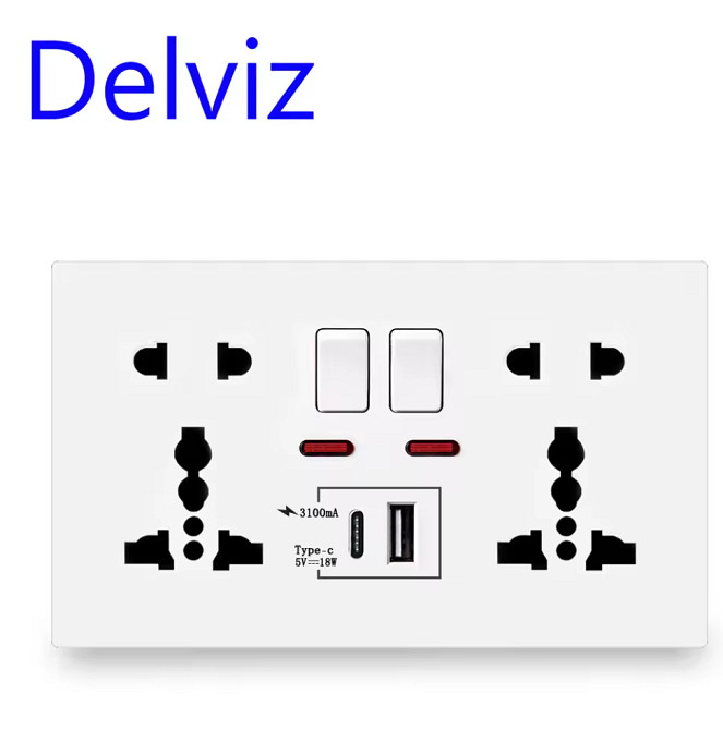 Універсальна розетка Delviz з кнопками живлення, індикаторами, USB-A і USB-C | Сумісна з вилками США, ЄС, Британії та Азії Миколаїв - фото 1