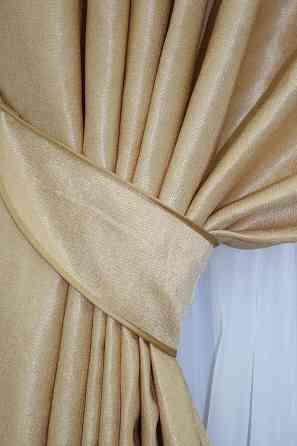 Комплект готових штор VR-Textil Льон Парма № 1089ш Золотистий 100х250 см 2 шт (39-845) Київ