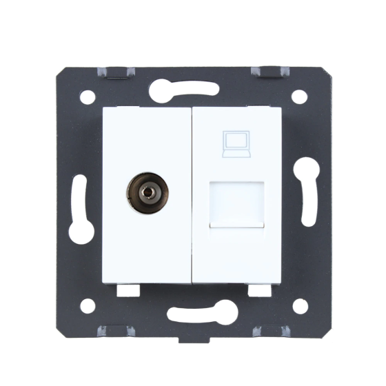 Розетка LIVOLO телевізійна + комп'ютерна RJ-45 (8P8C Cat.6), біла, з пилозахистом, модуль Коломыя