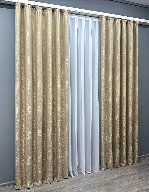 Комплект штор VR-Textil Жаккард Viva Marmo № 1787ш Бежевый 150х290 см 2 шт (33-0749) Киев - изображение 4