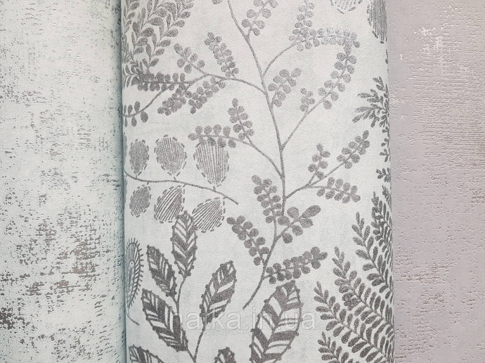 Обои виниловые на флизелине AS creation The Bos 0.53х10 листья ветки серебристые на мятном зеленом Киев - изображение 3