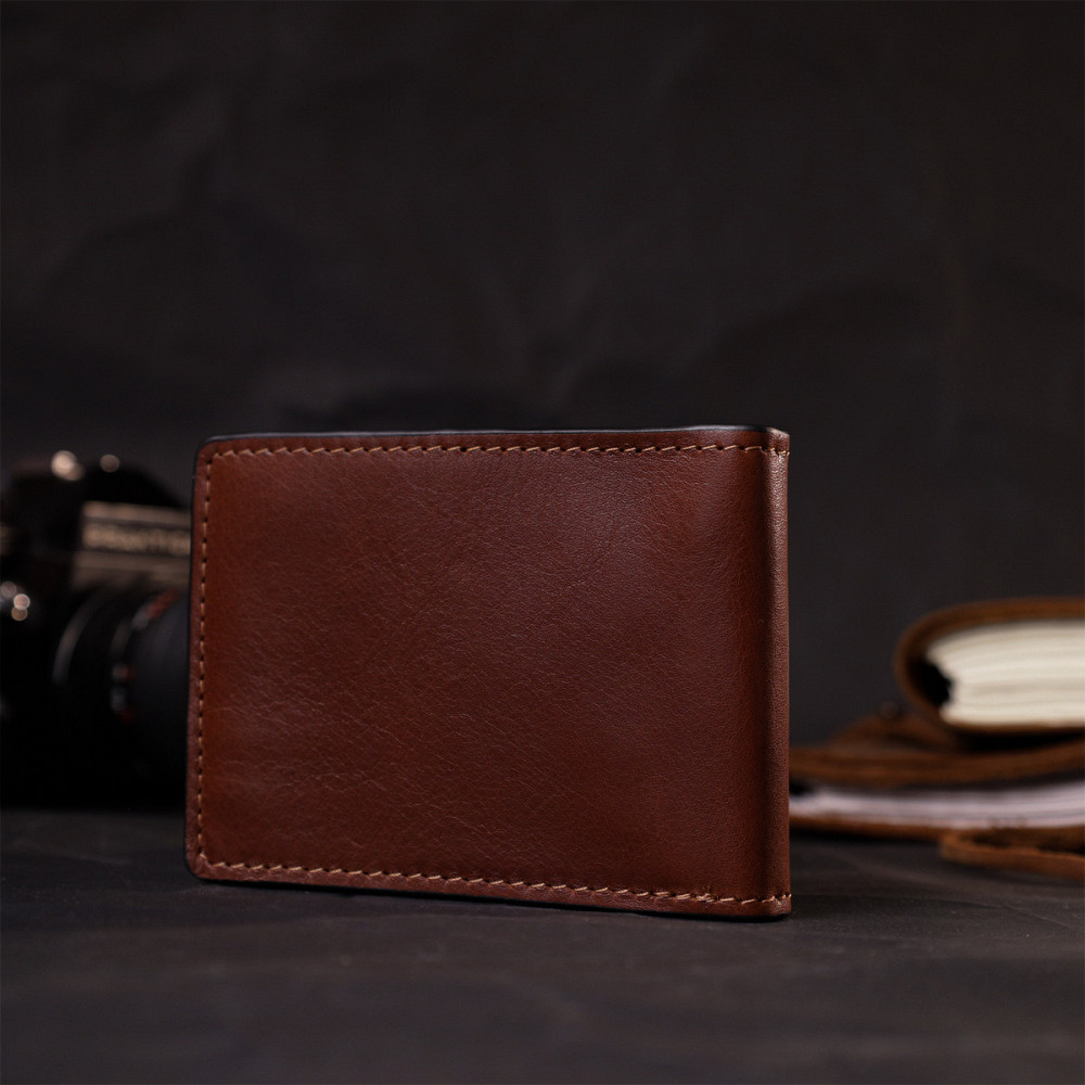 Зручний шкіряний затискач для грошей GRANDE PELLE 11636 Коричневий Київ - фото 7