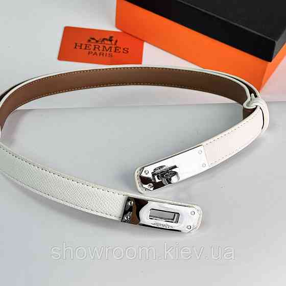 Стильный белый женский ремень из натуральной кожи Hermes (280-2) Киев