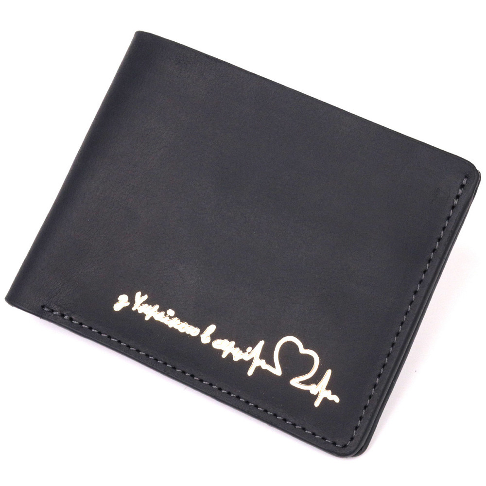 Практичний шкіряний гаманець у дві додавання Чорний (GRANDE PELLE) Київ - фото 5