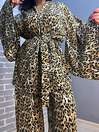 Костюм жіночий My fashion 1675 кімоно з поясом широкі брюки на резинці леопардовий принт one size ко Одеса - фото 4