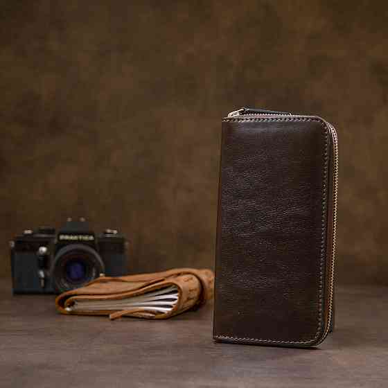 Шкіряне жіноче глянцеве портмоне GRANDE PELLE 11466 Коричневий Київ