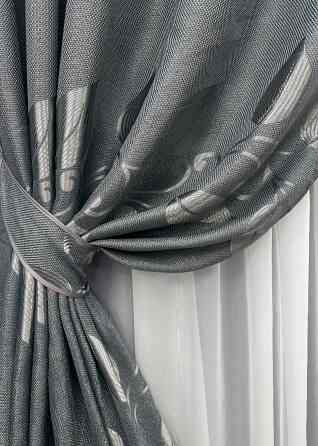 Комплект штор на люверсах VR-Textil Льон Рогожка № 1692ш Сірий 150х250 см 2 шт (37-0238) Київ