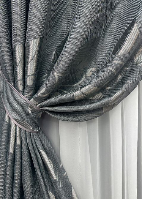 Комплект штор на люверсах VR-Textil Льон Рогожка № 1692ш Сірий 150х250 см 2 шт (37-0238) Київ - фото 5