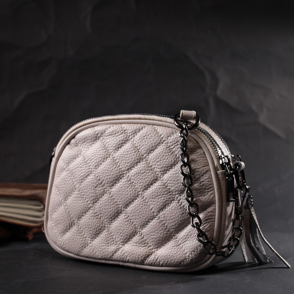 Жіноча стьобана сумка з м'якої натуральної шкіри Vintage 22326 Біла Київ - фото 6