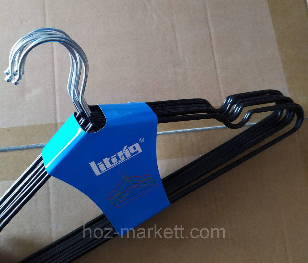 Вешалки плечики, тремпель черные металлический в силиконе с хромированным крючком толстый 10 шт в уп Харьков - изображение 5