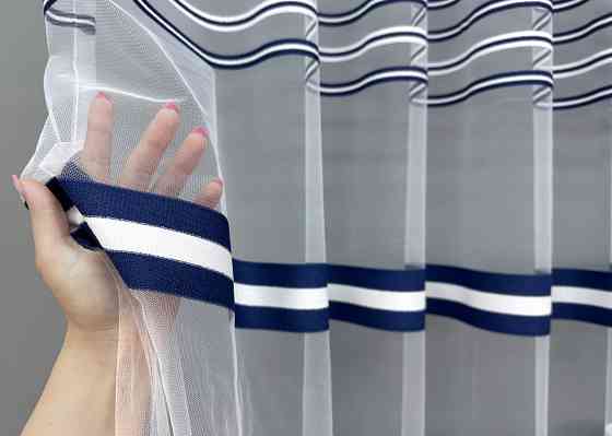 Тюль VR-Textil 1773т Фатин полосы Синий с белым 300х270 см (42-0764) Киев