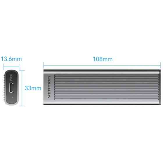 Зовнішня кишеня для SSD M.2 (NVME) M-key USB Type-C 3.2 10Gbps Heat Sink Aluminum сіра Vention Винница