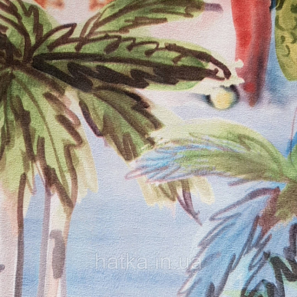 Шпалери вінілові Decoprint Breeze 0.53х10 м акварель дерева пальми будинку яскраві блакитні жовті червоні Київ - фото 3