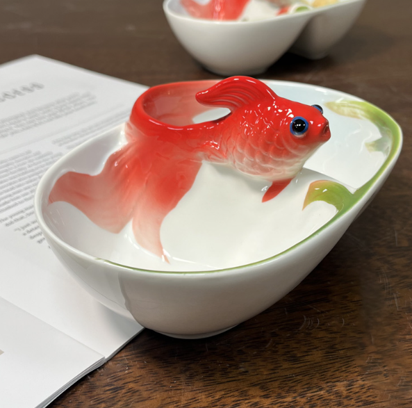 Менажница на 2 секции Золотая рыбка 16,8 см китайский лепной костяной фарфор Кременчуг - изображение 6