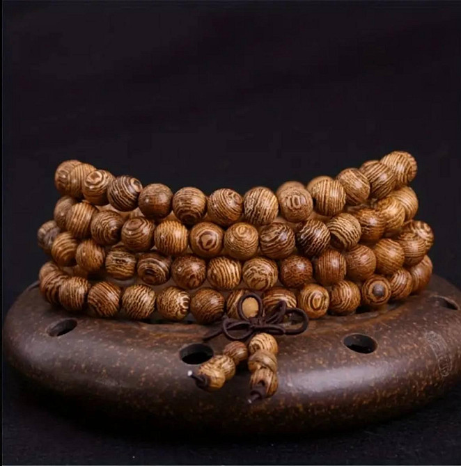 Коричневые буддийские четки-браслет из 108 бусин – сандаловое дерево, 8 мм Киев - изображение 2