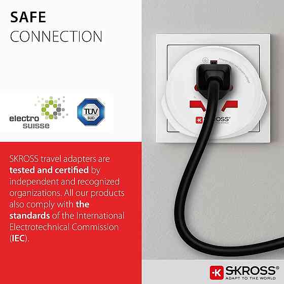 Адаптер-перехідник SKROSS 101308 / 1.500225-E білий для UK (BS) подорожній заземлений 230V універсальний для 50+ країн ноутбука Київ