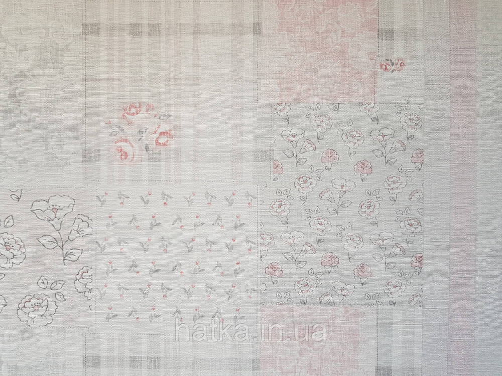 Шпалери вініл на флізеліні A.S.Creation Maison charme 0.53x10 прованс під плитку квіти смуги рожеві сірі Київ - фото 3