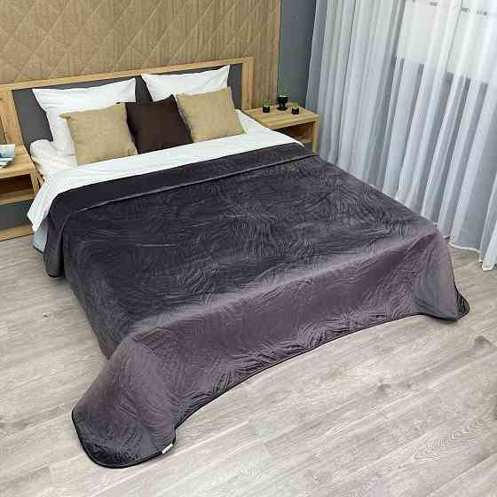 Покрывало стеганое Decorator Велюр листья 240х260 см графитовый (85-041) Киев