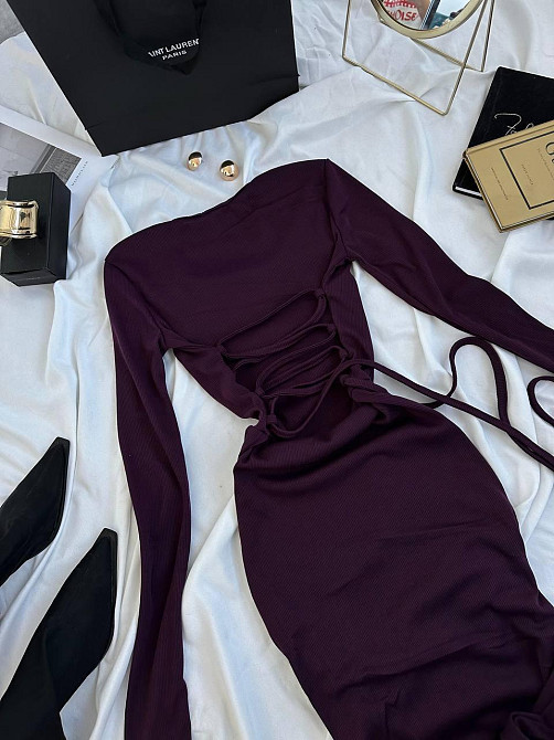 Элегантное женское платье с выразительным разрезом плотный рубчик Баклажан, 46/48 Одесса - изображение 5