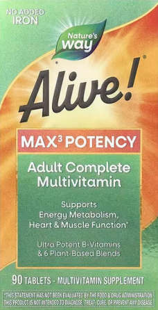 Мультивитамины 3 в день без железа Natures Way Alive! Max3 Potency 90 таб Киев
