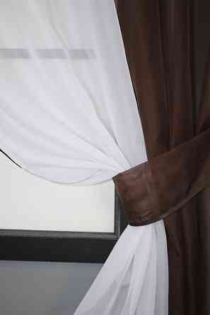 Кухонные шторы VR-Textil № 017к комбинированные с подвязками венге с белым 265х170 см (50-115) Киев