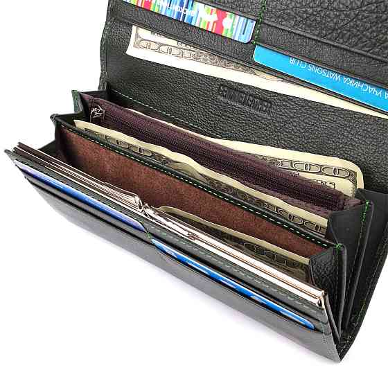 Стильный кошелек у два сложения из натуральной кожи Зеленый (ST Leather) Киев