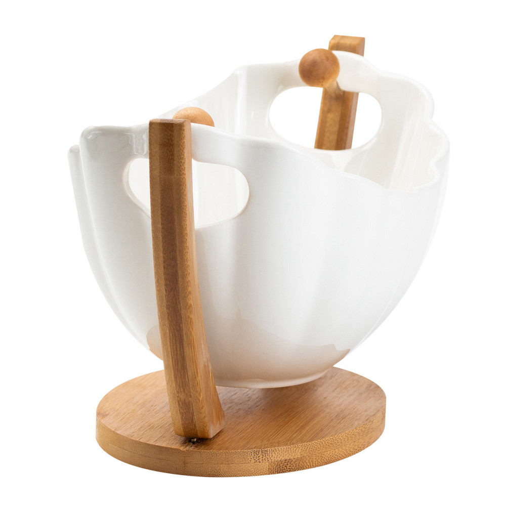 Фруктовница фарфоровая 33*14*16 см на бамбуковой подставке, белый HP1238 Киев - изображение 3