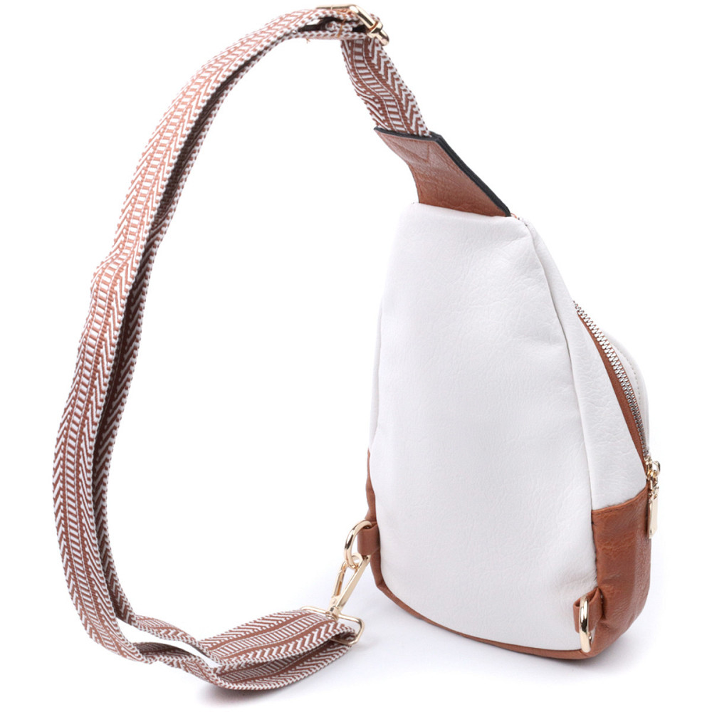 Небольшая женская сумка через плечо из экокожи с акцентом на текстильную лямку Vintage 22779 Белый Киев - изображение 2