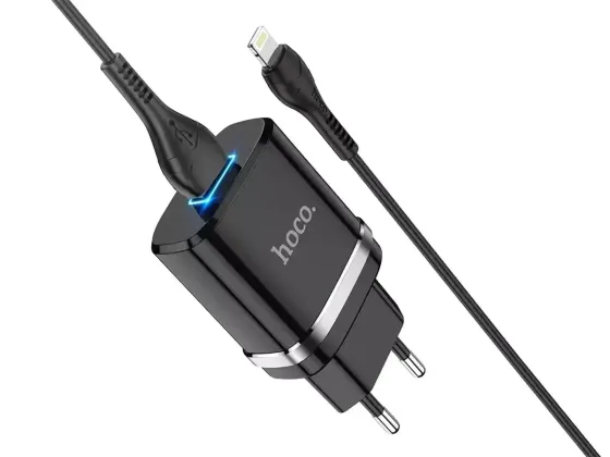 Сетевое зарядное устройство Hoco N1 Ardent 220V (12W, 5V/2.4A) с подсветкой USB и кабелем Lightning для iPhone/iPad Одесса