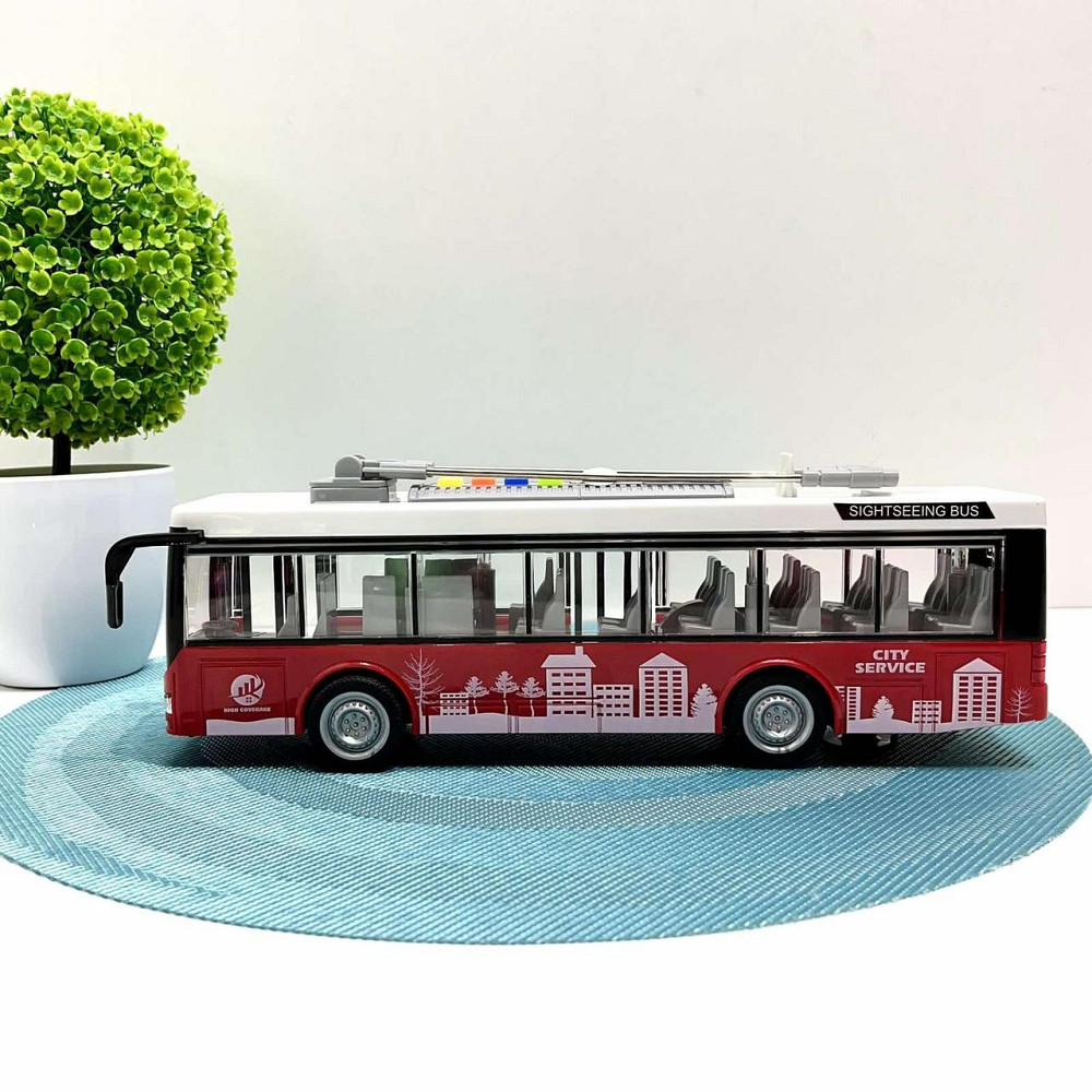 Тролейбус з інерцією підсвічуванням і звуком відчиняються двері Червоний (WY911AB) Чернігів - фото 4