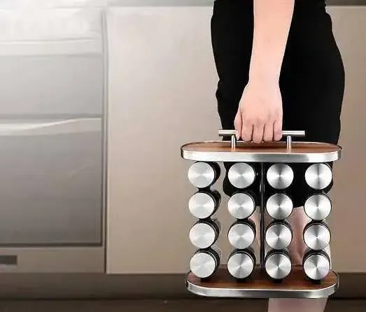 Карусель для специй набор для специй 16 емкостей Stainless steel and wood / органайзер для хранения специй Коломия - фото 3