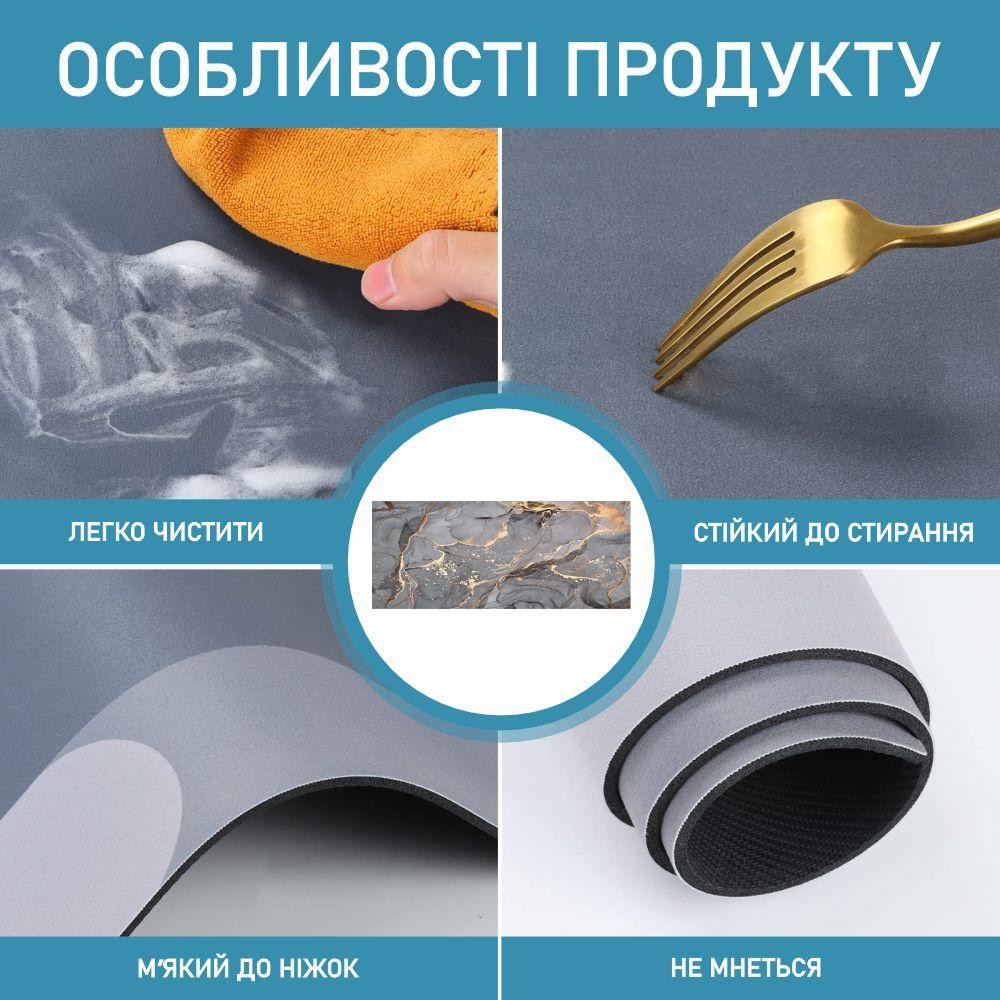 Набір діатомітових килимків для ванної та кухні Aquarius 50х80 см/50х120 см Сірий Мармур Буча - фото 4