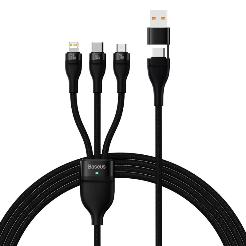 Кабель Baseus Flash Series Two-for-three Charging Cable U+C - M+L+C 100W 1.2m Black CASS030101 Одесса - изображение 1
