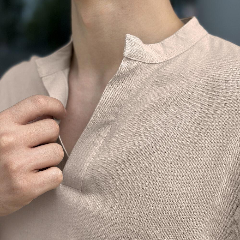 Кремовая льняная рубашка для мужчин с коротким рукавом Pobedov Misto Киев - изображение 8