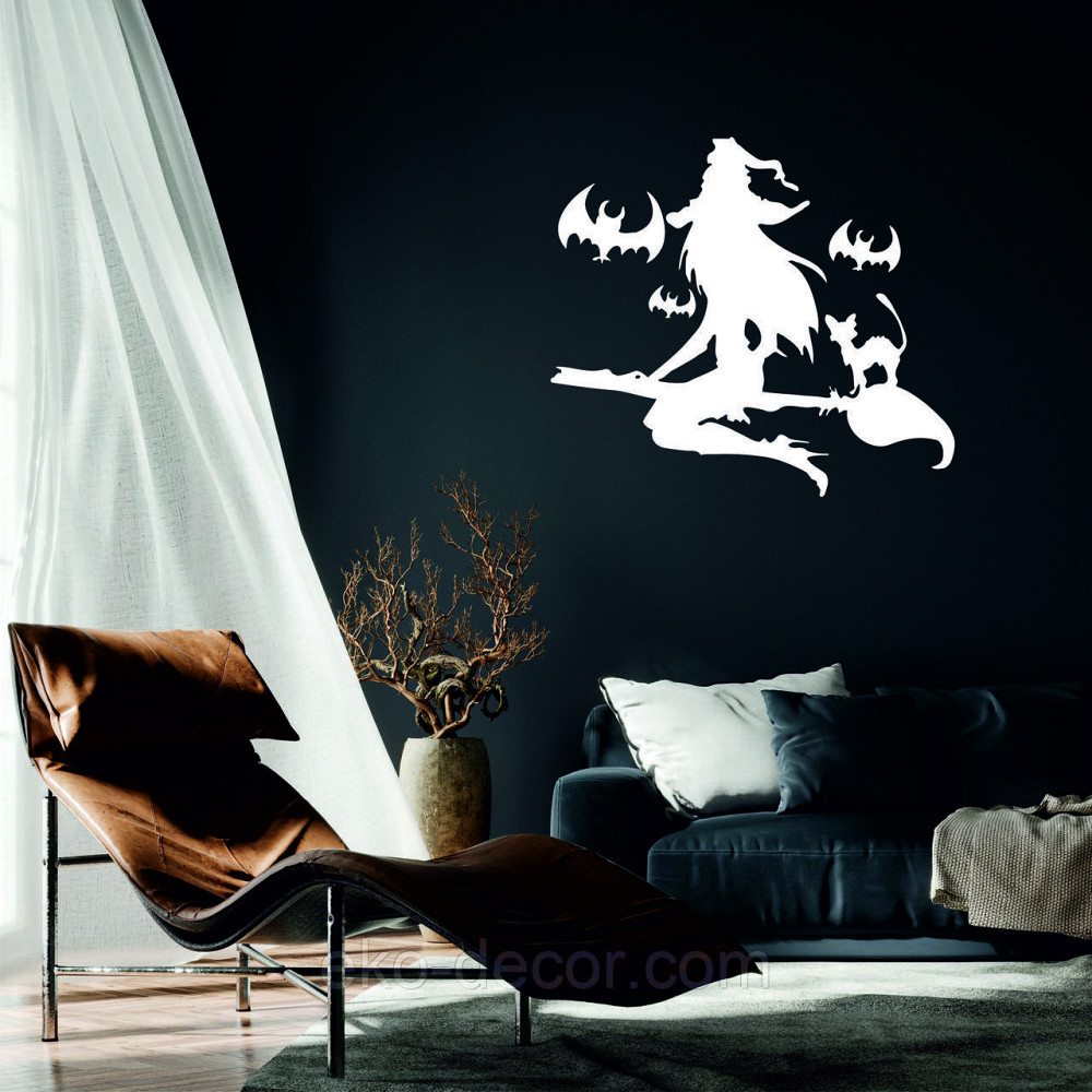 Декоративне настінне Панно «Відьма на мітлі», Декор на стіну 50*44 см, Білий Київ - фото 1